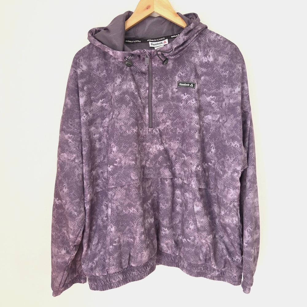 Reebok Running Mens XXL Purple Digital Camo Quarter Zip Windbreaker Hoodie